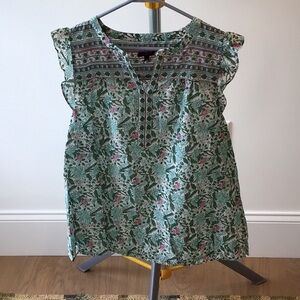 Talbots Blue Ruffled Cap Sleeve Blouse